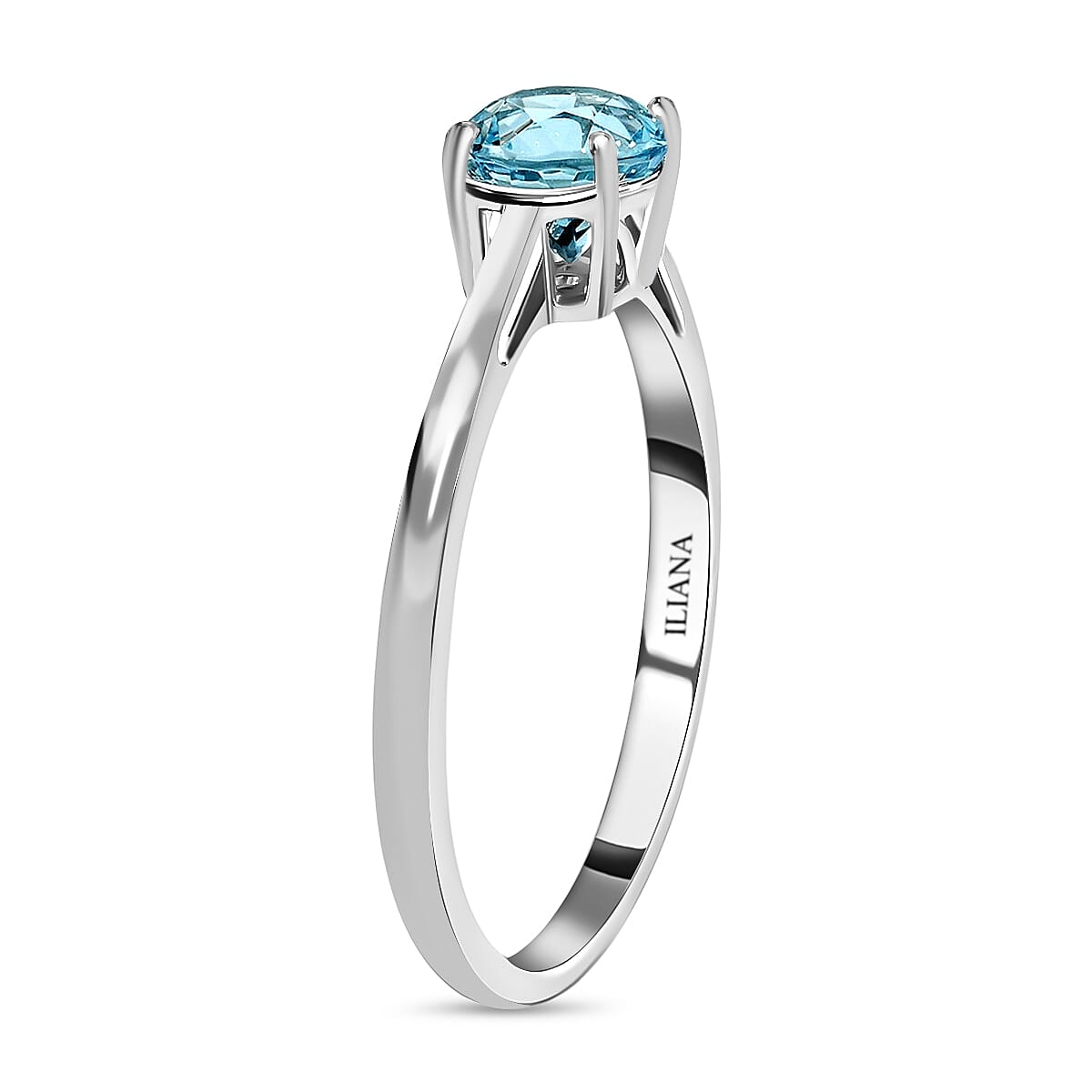 AGI Certified and Appraised ILIANA 18K White Gold AAA Santa Maria Aquamarine Solitaire Ring 1.00 Ct.