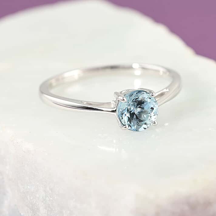 AGI Certified and Appraised ILIANA 18K White Gold AAA Santa Maria Aquamarine Solitaire Ring 1.00 Ct.