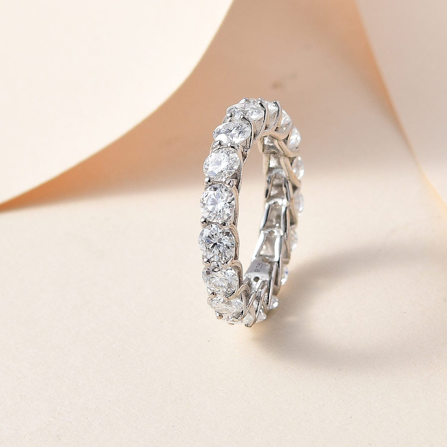 Moissanite Eternity Band Ring in Platinum Overlay Sterling Silver 4.03 Ct.
