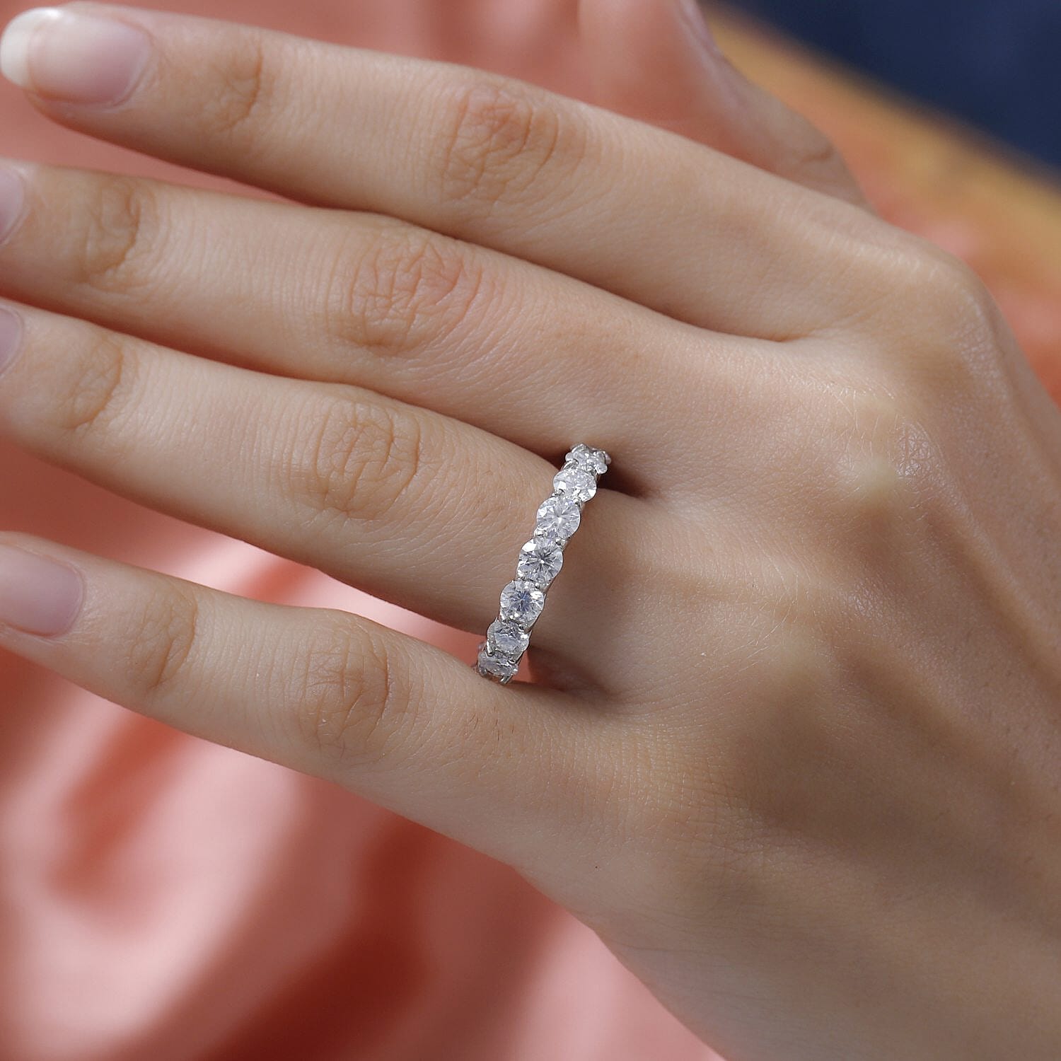 Moissanite Eternity Band Ring in Platinum Overlay Sterling Silver 4.03 Ct.