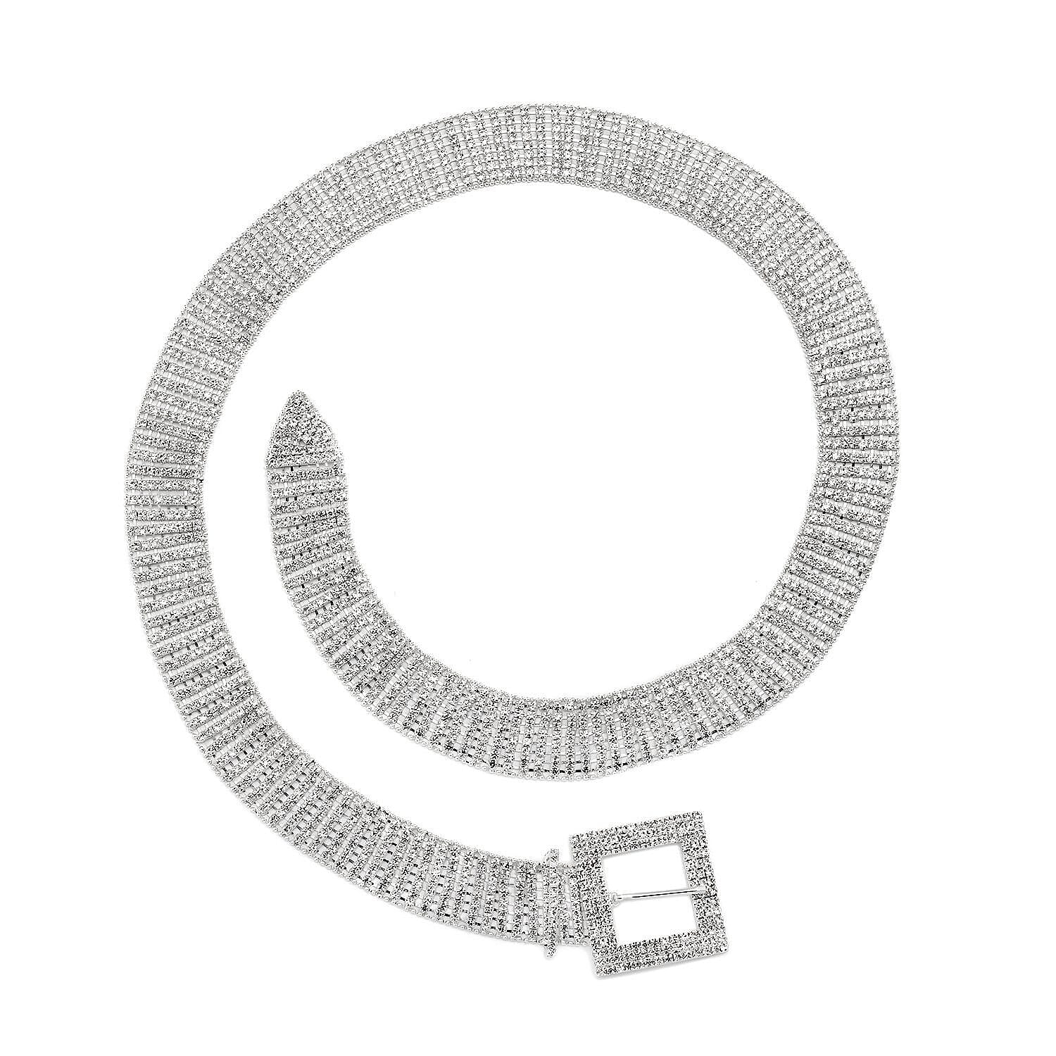White Austrian Crystal Belt (Size - 1.2 Metre) in Silver Tone