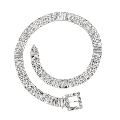 White Austrian Crystal Belt (Size - 1.2 Metre) in Silver Tone