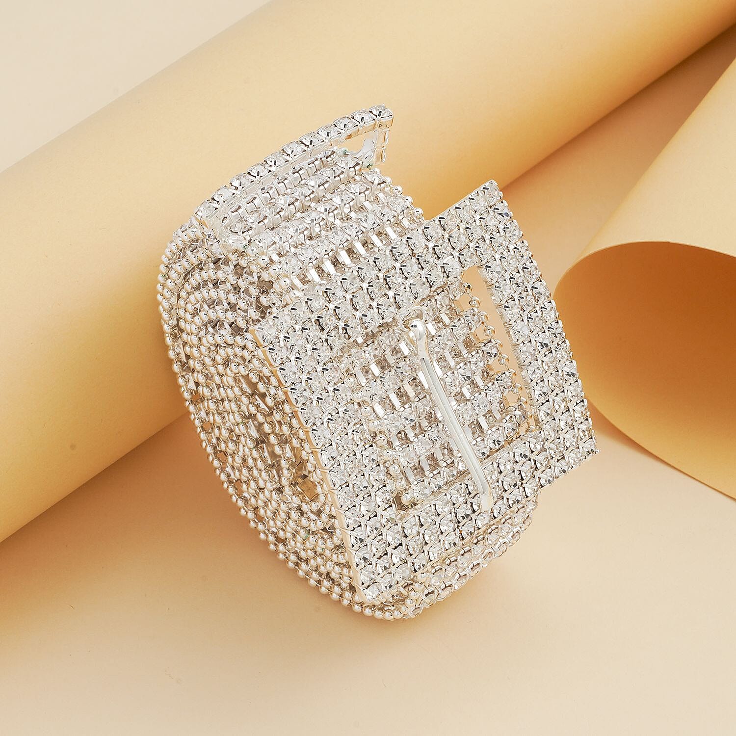 White Austrian Crystal Belt (Size - 1.2 Metre) in Silver Tone