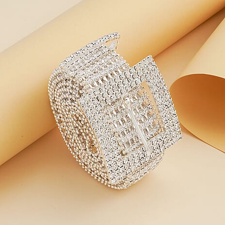 White Austrian Crystal Belt (Size - 1.2 Metre) in Silver Tone