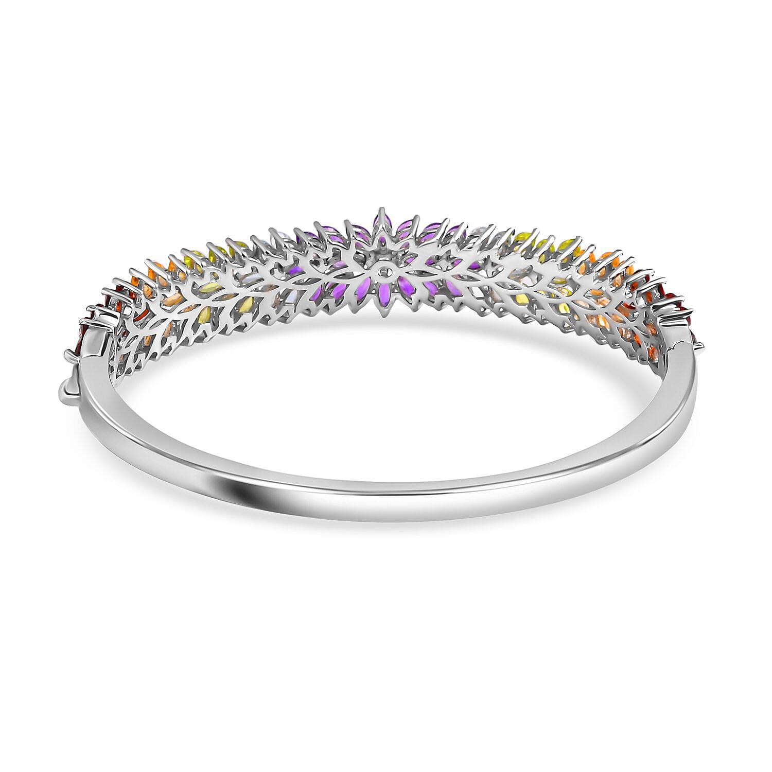 Amethyst and Multi Gemstone Bangle (Size 7.5) in Platinum Overlay Sterling Silver 11.78 Ct, Silver Wt. 23.00 Gms
