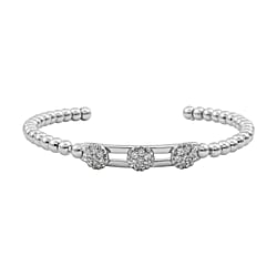 Simulated Diamond 3 Moveable Flower Bangle (Size 6.75 Inch) in Silver Tone