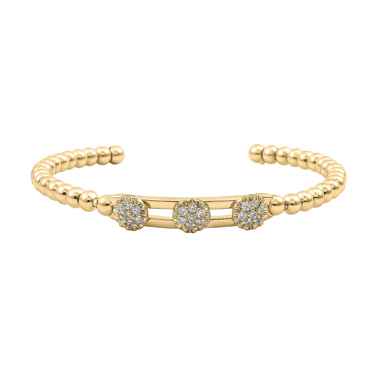 Milan Close Out - Simulated Diamond 3 Moveable Flower Bangle (Size 6.75 Inch)  in Yellow Gold Tone