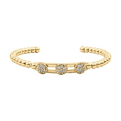 Simulated Diamond 3 Moveable Flower Bangle (Size 6.75 Inch) in Yellow Gold Tone
