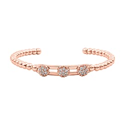 Simulated Diamond 3 Moveable Flower Bangle (Size 6.75 Inch) in Rose Gold Tone