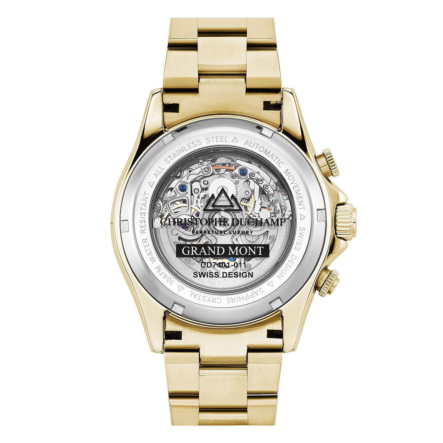 500 EVER MADE- Christophe Duchamp Hand Assembled Swiss Designed Automatic Skeleton Diamond Grand Mont Watch with Gold Colour Strap