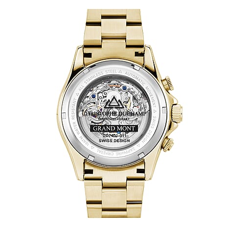 500 EVER MADE- Christophe Duchamp Hand Assembled Swiss Designed Automatic Skeleton Diamond Grand Mont Watch with Gold Colour Strap