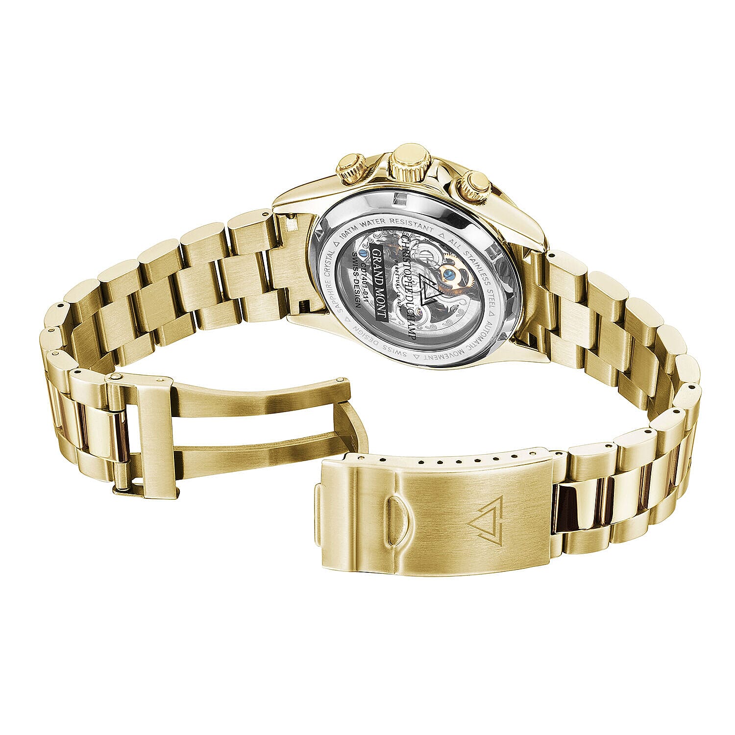 500 EVER MADE- Christophe Duchamp Hand Assembled Swiss Designed Automatic Skeleton Diamond Grand Mont Watch with Gold Colour Strap