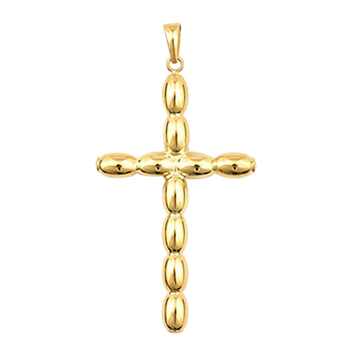 Italian Made - 9K Yellow Gold Beaded Cross Pendant (with Clasp)