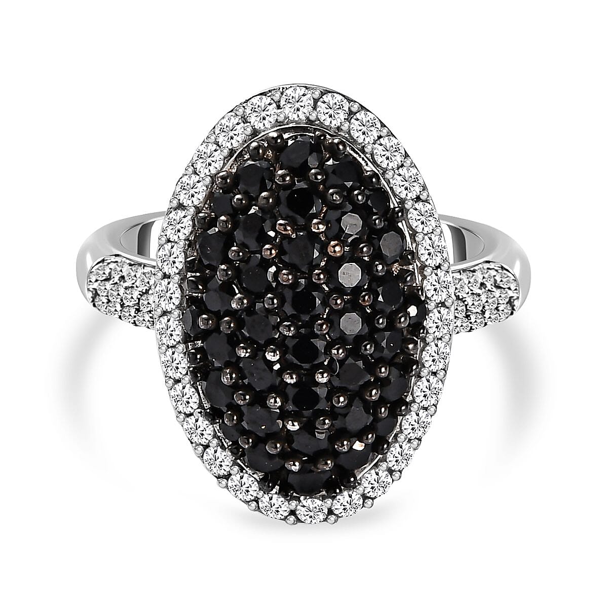 Natural Boi Ploi Black Spinel and Natural Zircon Ring in Platinum Overlay Sterling Silver 2.44 Ct.