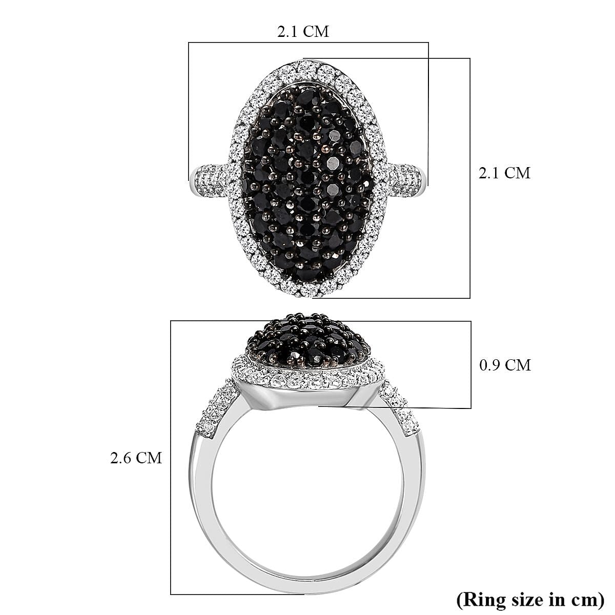 Natural Boi Ploi Black Spinel and Natural Zircon Ring in Platinum Overlay Sterling Silver 2.44 Ct.