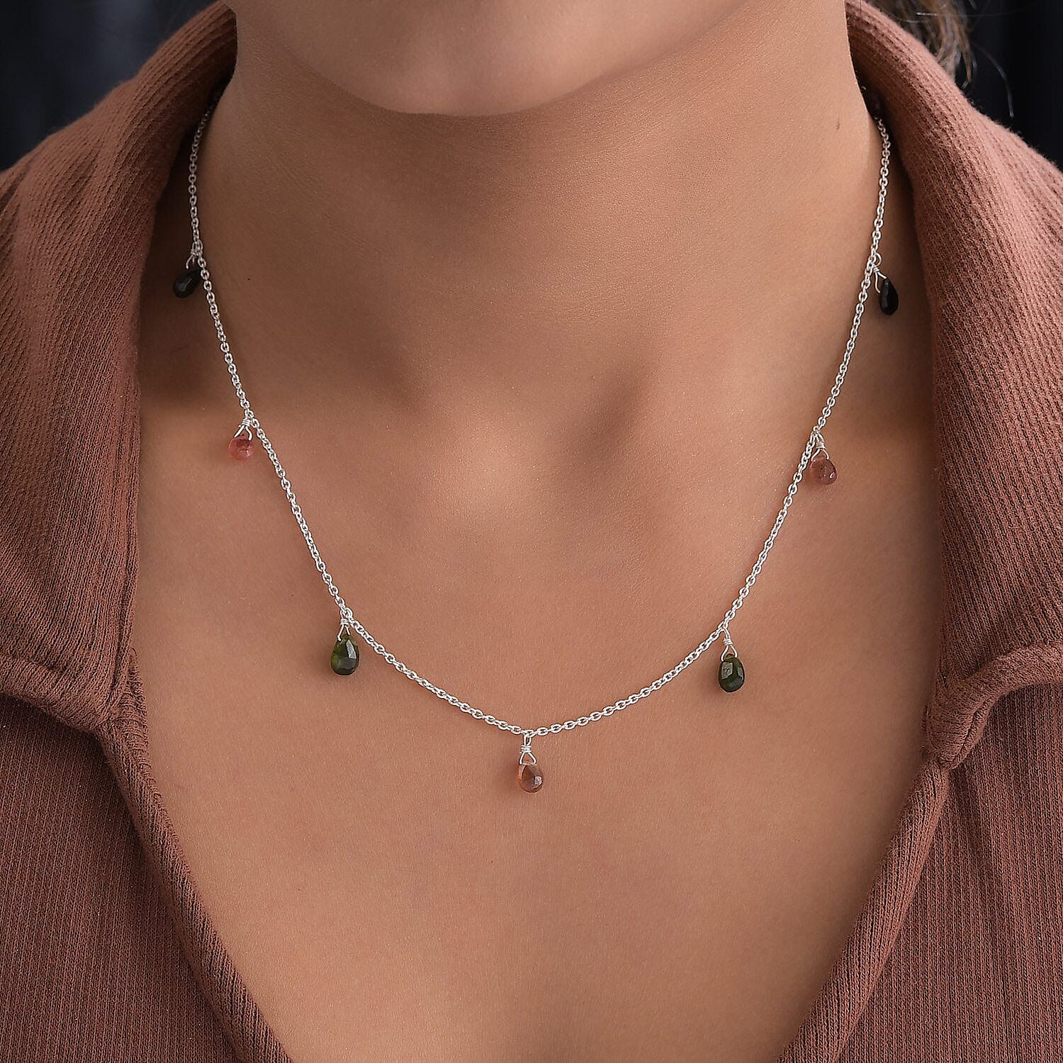 Multi-Tourmaline  NecklaceE (Size - 20)  Sterling Silver 4.98 ct  4.980  Ct.