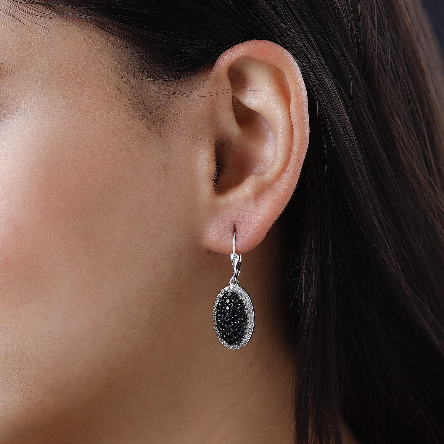 Natural Boi Ploi Black Spinel & Natural Zircon Earrings in Platinum Overlay Sterling Silver 4.56 Ct, Silver Wt. 6.79 Gms