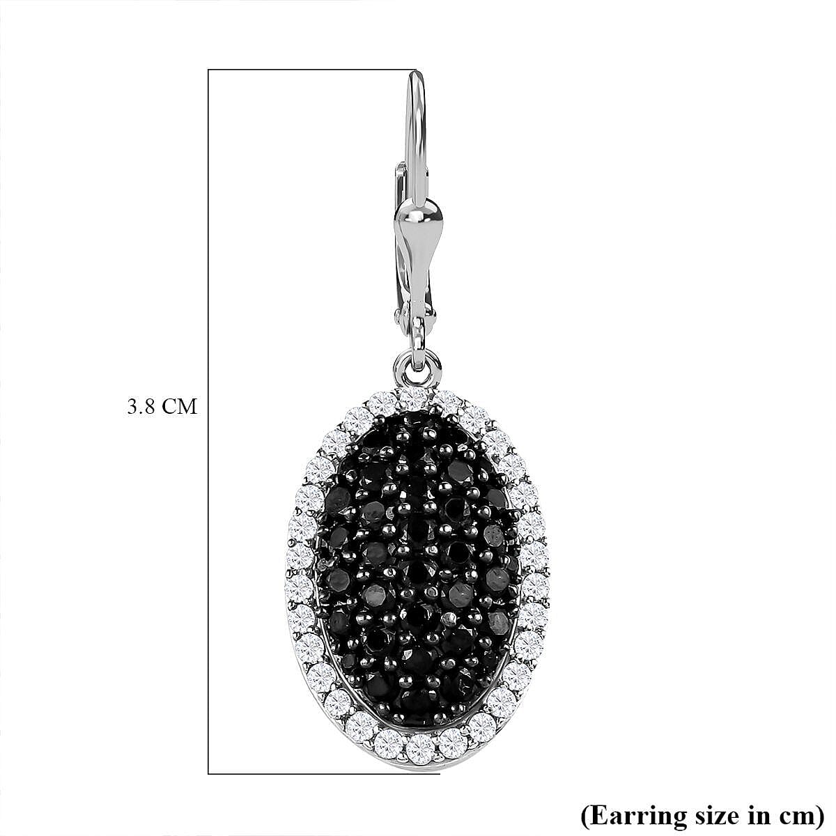 Natural Boi Ploi Black Spinel & Natural Zircon Earrings in Platinum Overlay Sterling Silver 4.56 Ct, Silver Wt. 6.79 Gms