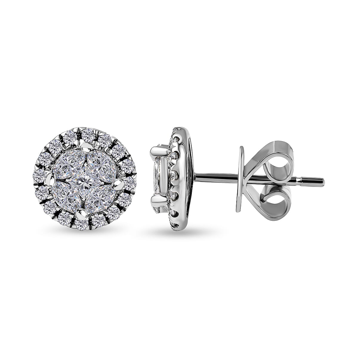 New York Close Out - 14K White Gold Diamond (SI-I1-G-H) Stud Earrings 0.82 Ct.