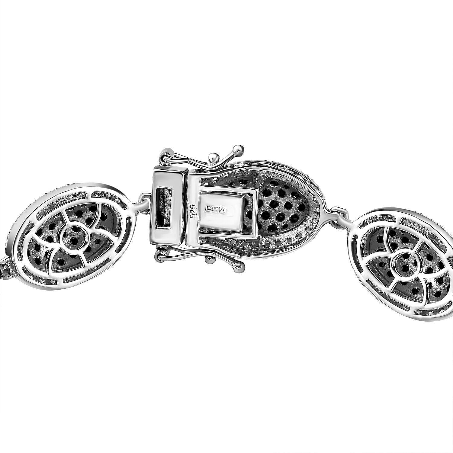 Natural Boi Ploi Black Spinel and Natural Zircon Bracelet (Size - 7.5) in Platinum Overlay Sterling Silver 17.37 Ct, Silver Wt. 24.40 Gms