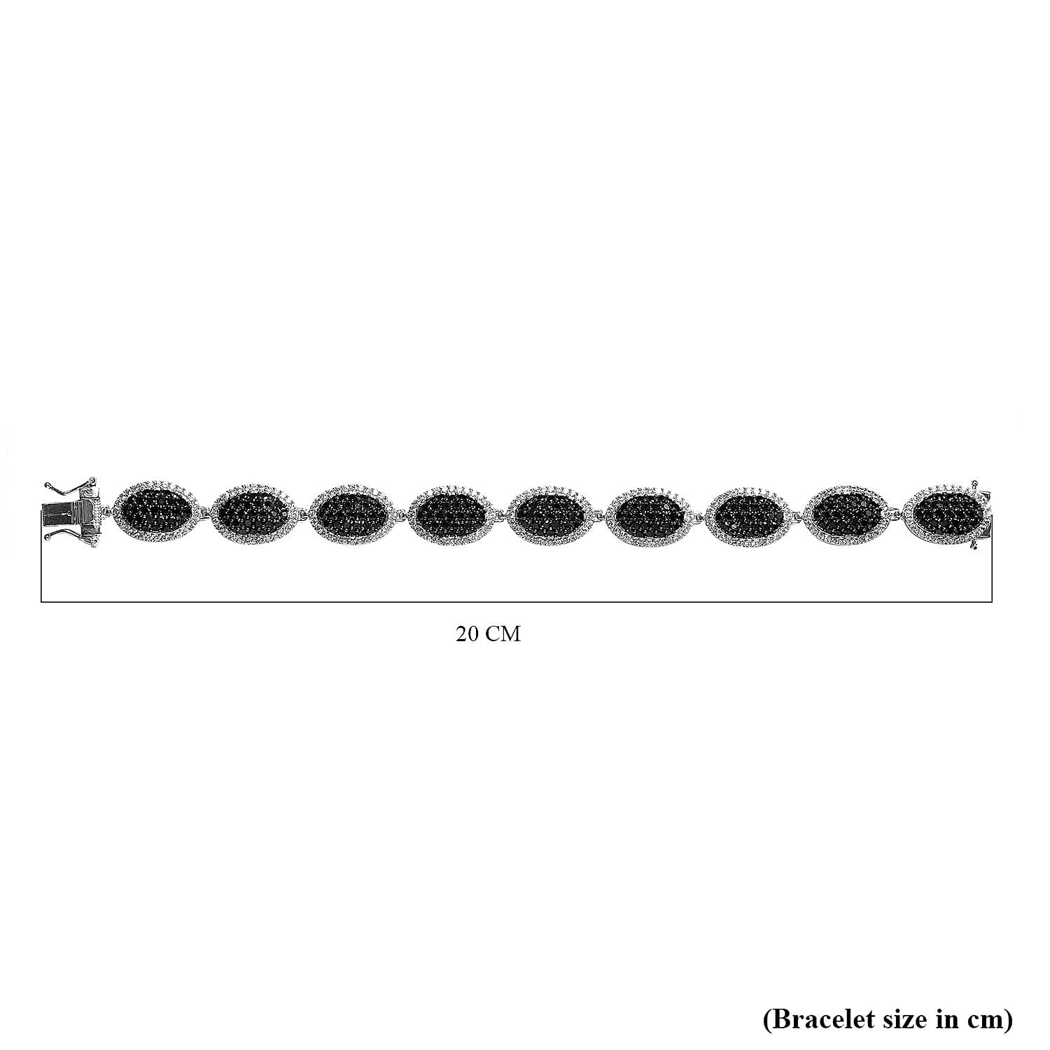 Natural Boi Ploi Black Spinel and Natural Zircon Bracelet (Size - 7.5) in Platinum Overlay Sterling Silver 17.37 Ct, Silver Wt. 24.40 Gms