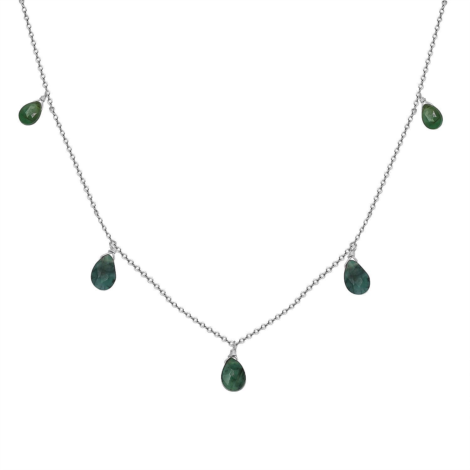 Emerald Necklace (Size 20) in Sterling Silver 6.700 Ct.