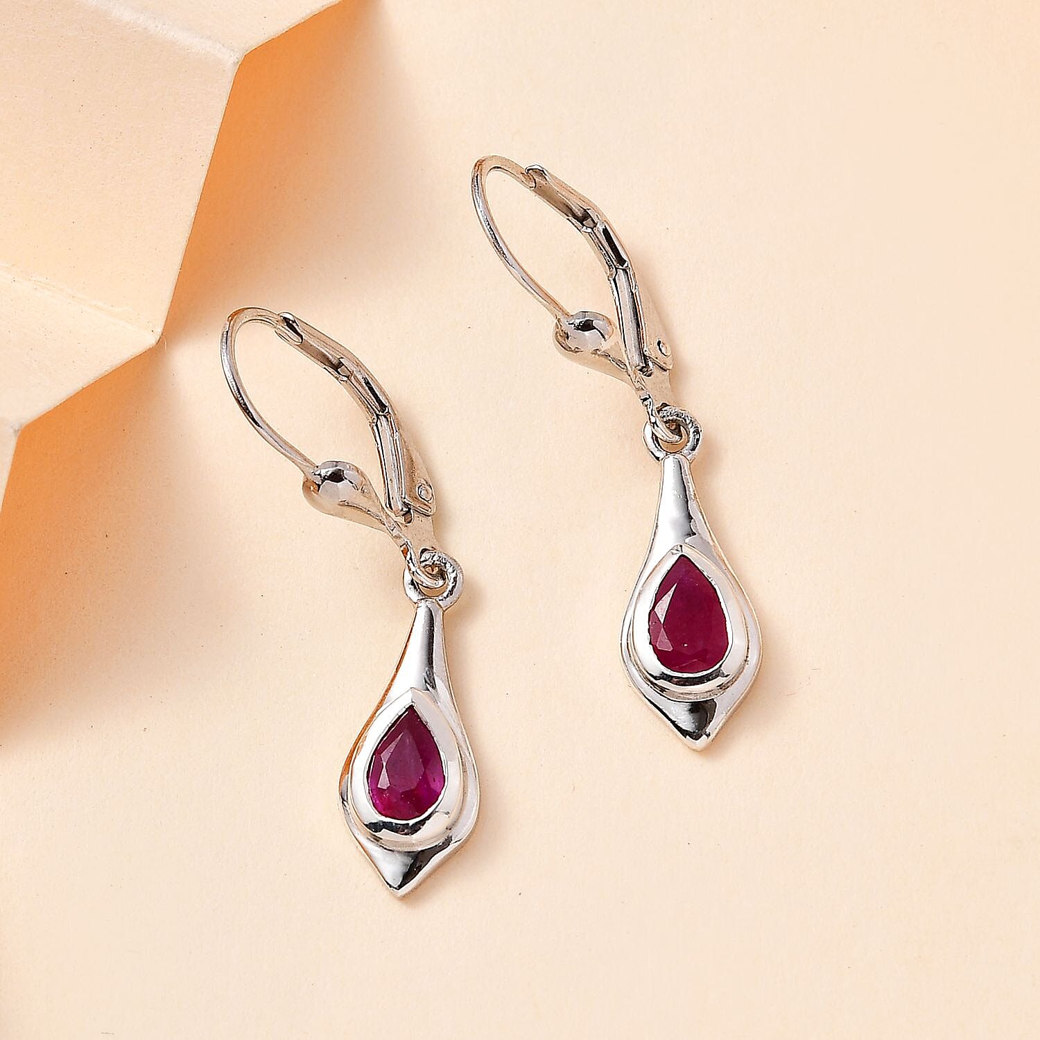 African Ruby Solitaire Dangle Earrings in Platinum Overlay Sterling Silver 1.10 Ct