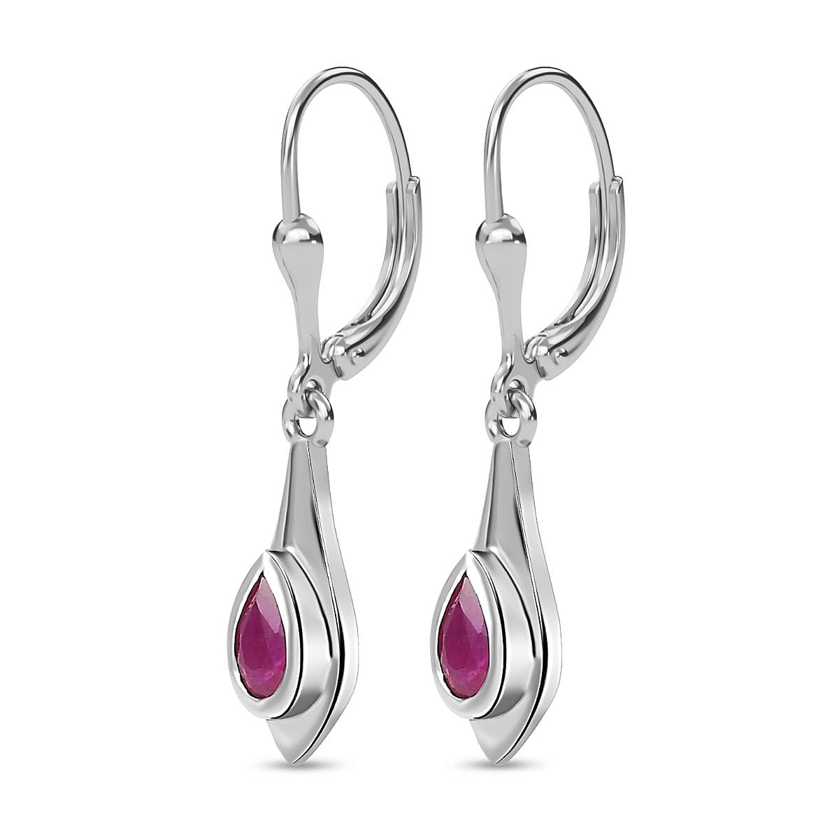 African Ruby Solitaire Dangle Earrings in Platinum Overlay Sterling Silver 1.10 Ct