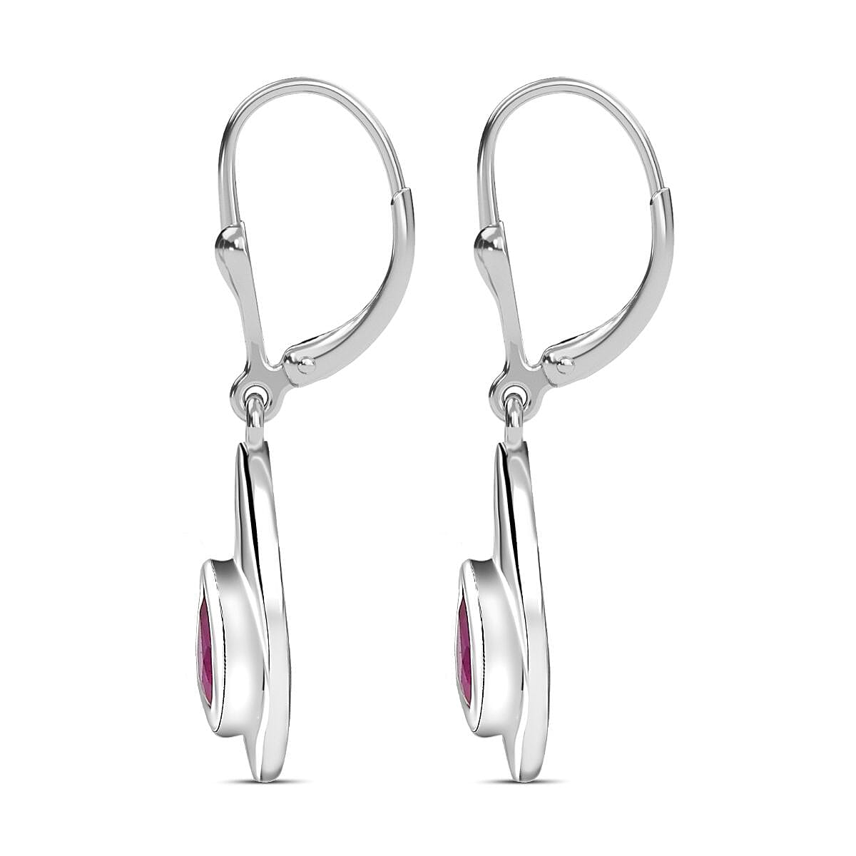 African Ruby Solitaire Dangle Earrings in Platinum Overlay Sterling Silver 1.10 Ct