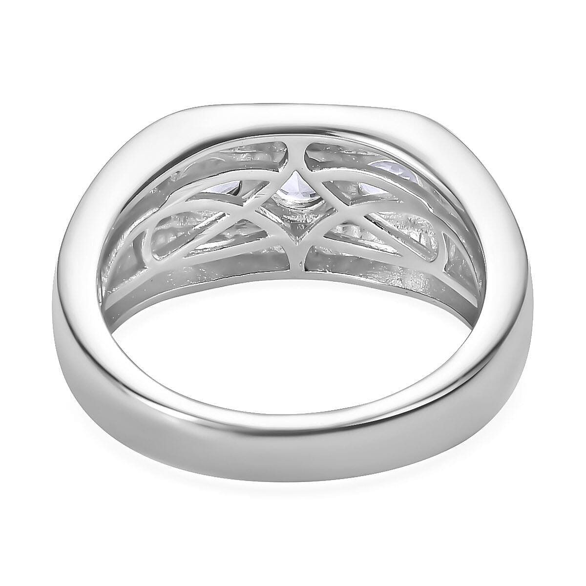 Moissanite Mens Ring in Platinum Overlay Sterling Silver, Silver Wt. 5.52 Gms