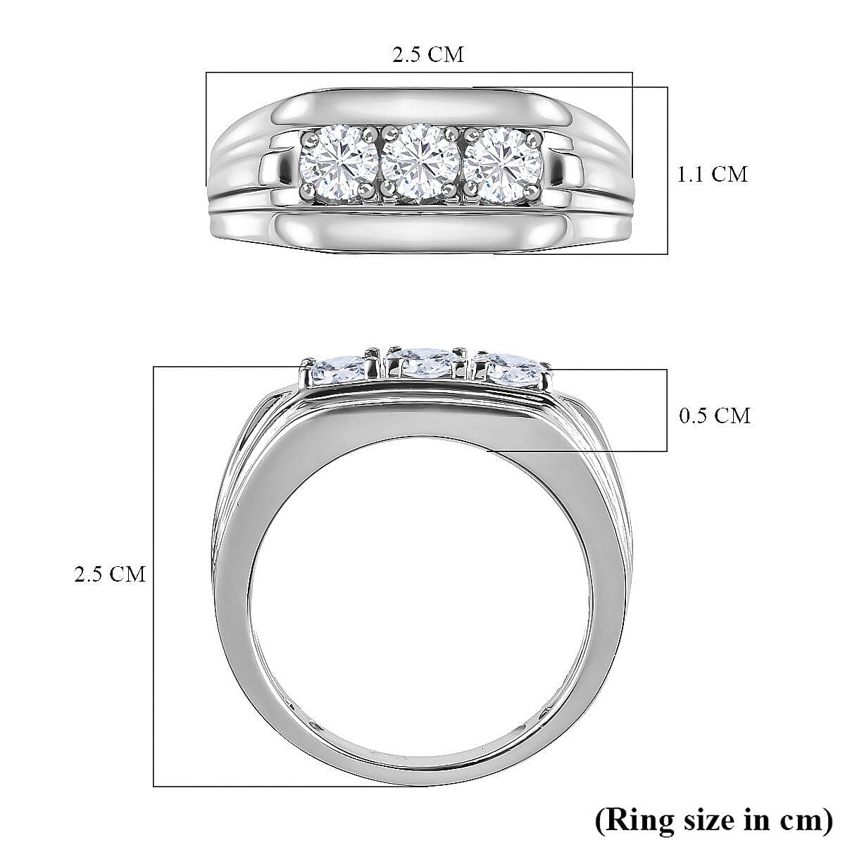 Moissanite Mens Ring in Platinum Overlay Sterling Silver, Silver Wt. 5.52 Gms