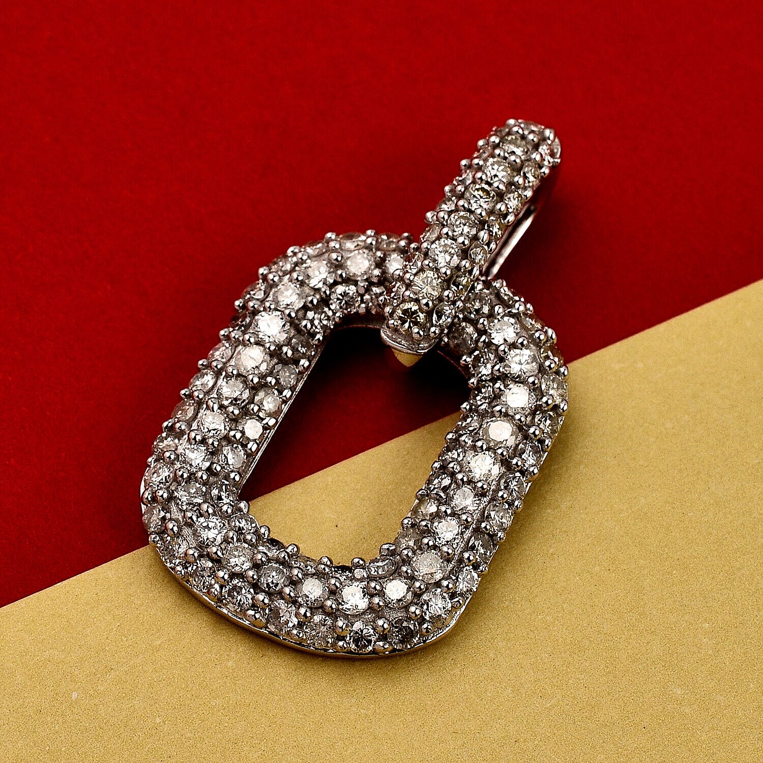 NY Closeout - 14K White Gold Diamond (I1-I2-G-H) Open Link Pendant 1.04 Ct.