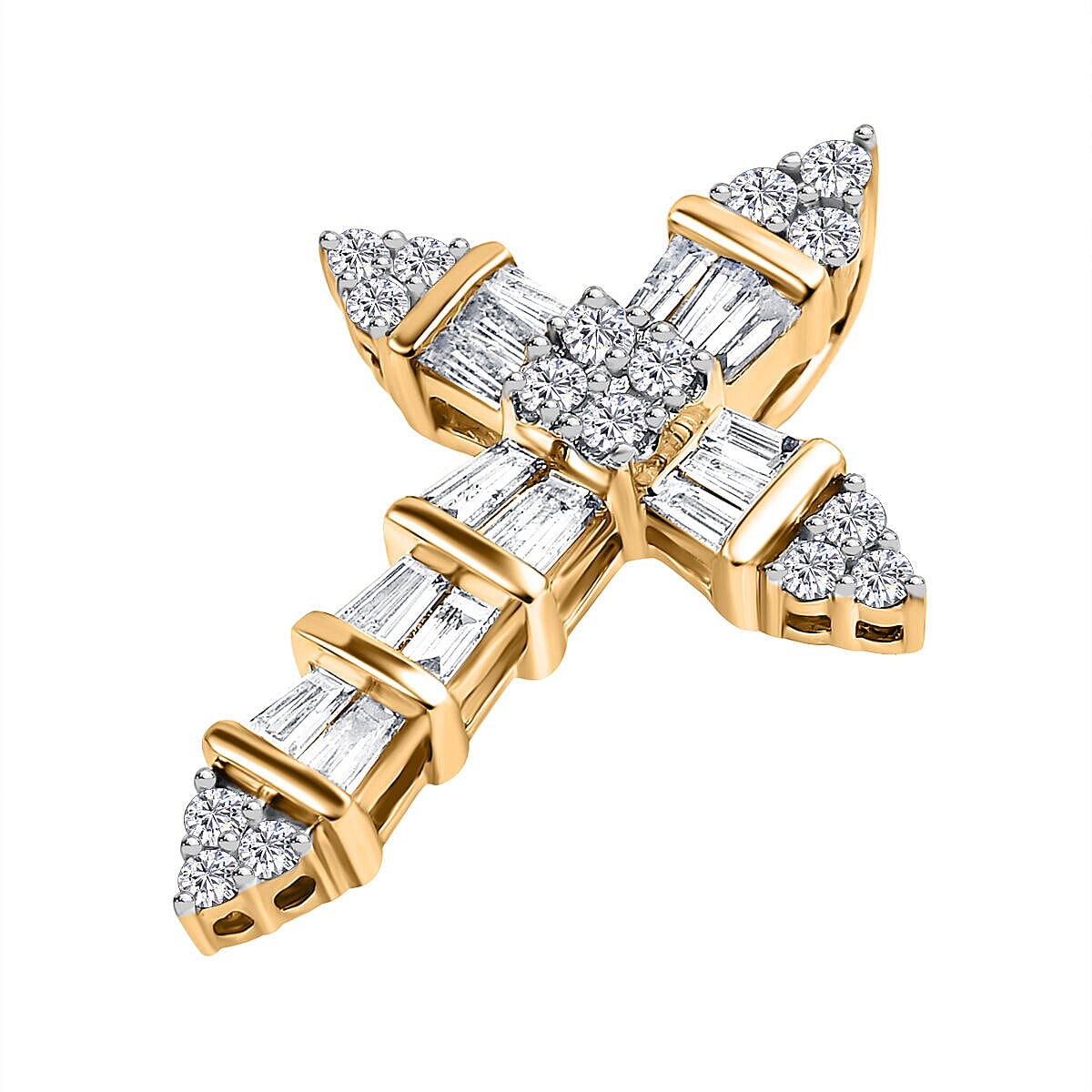 NY Closeout 14K Yellow Gold Diamond Cross Pendant 0.50 Ct.