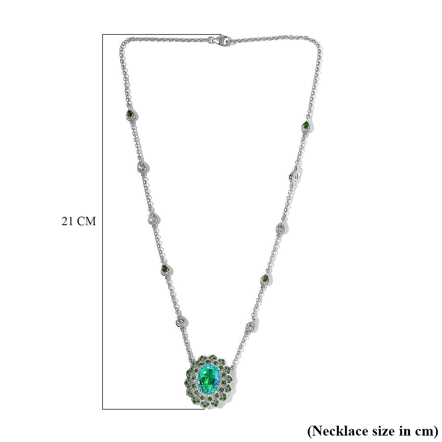 GP Italian Garden Collection - Peacock Triplet Quartz and Multi Gemstone Cluster Necklace (Size - 20) in Platinum Overlay Sterling Silver 13.73 Ct