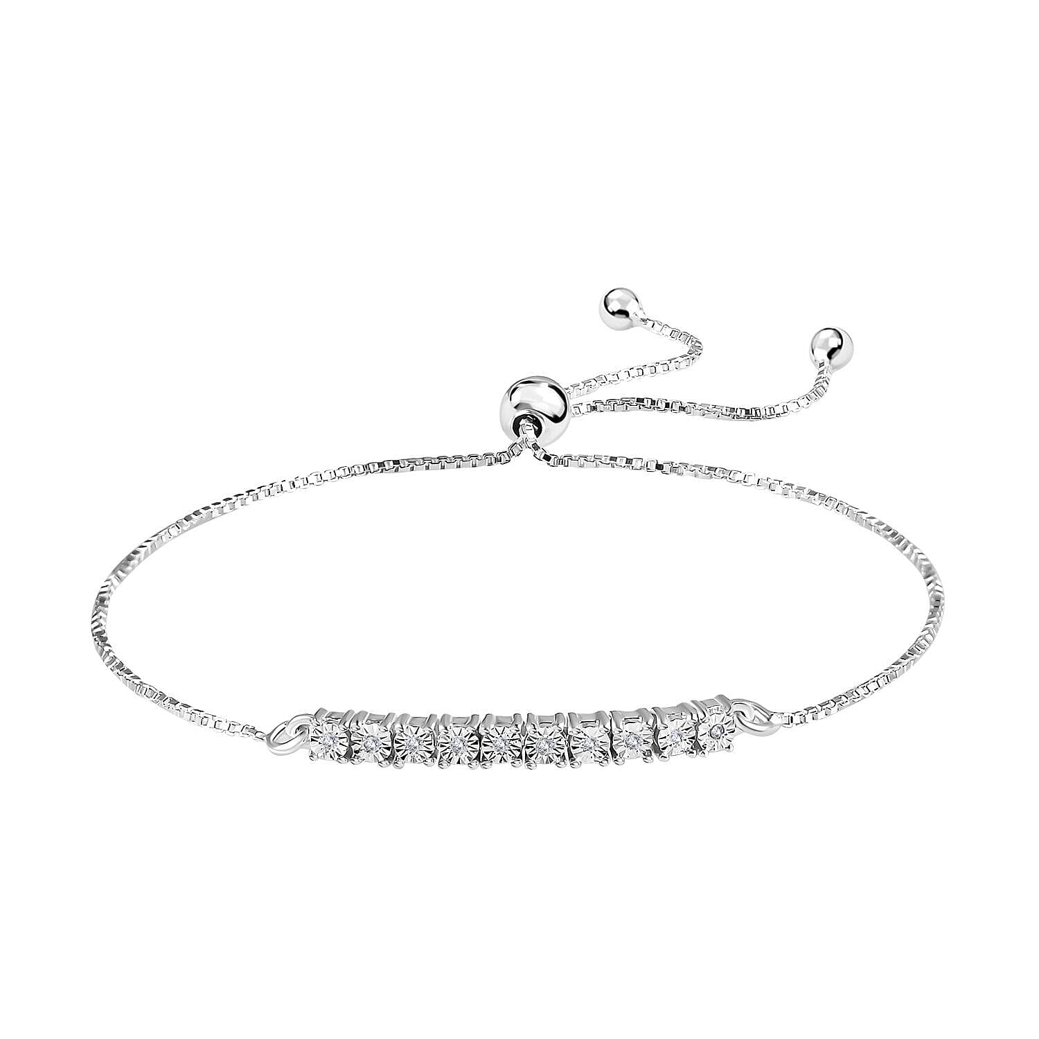 Diamond Bracelet (Size 6.5 - 8.0, Adjustable) in Sterling Silver