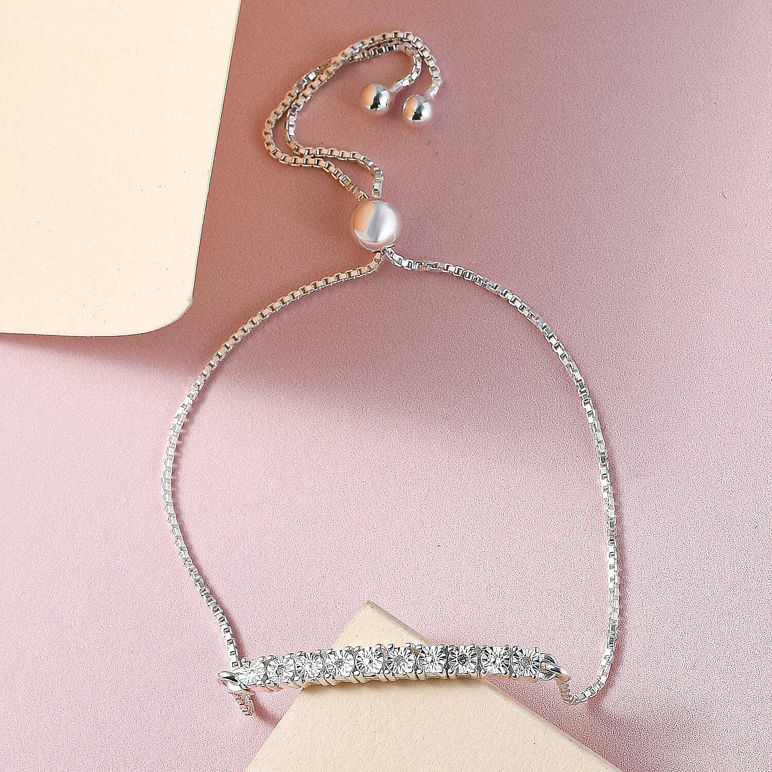 Diamond Bracelet (Size 6.5 - 8.0, Adjustable) in Sterling Silver