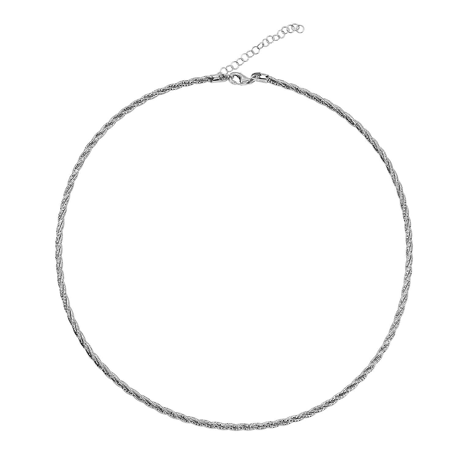 Rhodium Overlay Sterling Silver Twisted Rope Chain (Size - 18- 2 Extender), With Lobster Clasp