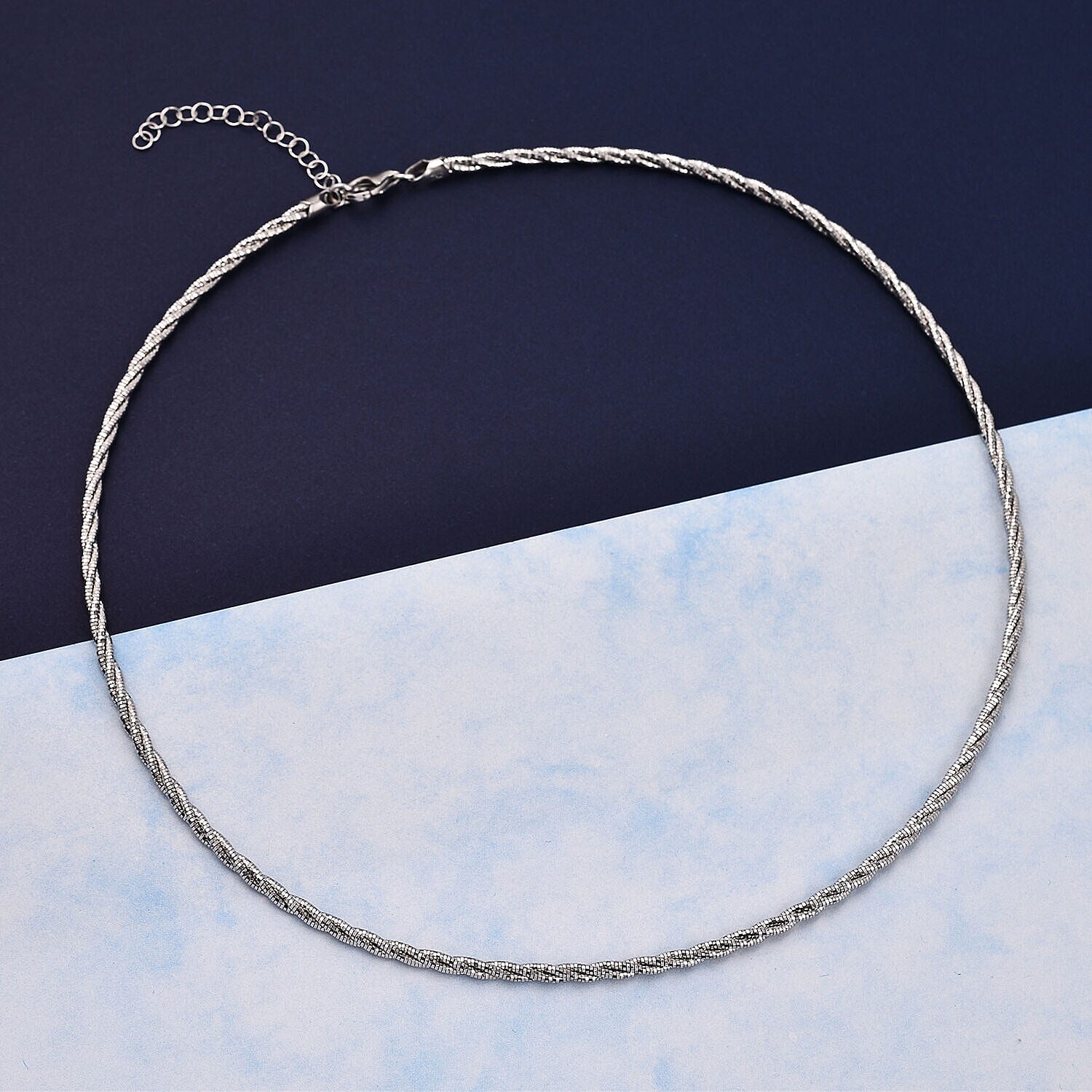 Rhodium Overlay Sterling Silver Twisted Rope Chain (Size - 18- 2 Extender), With Lobster Clasp