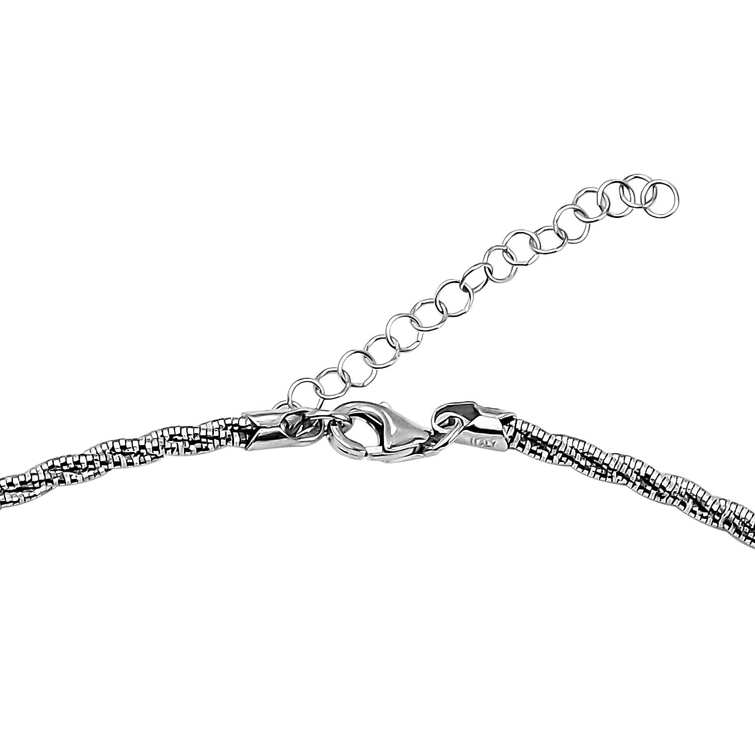 Rhodium Overlay Sterling Silver Twisted Rope Chain (Size - 18- 2 Extender), With Lobster Clasp