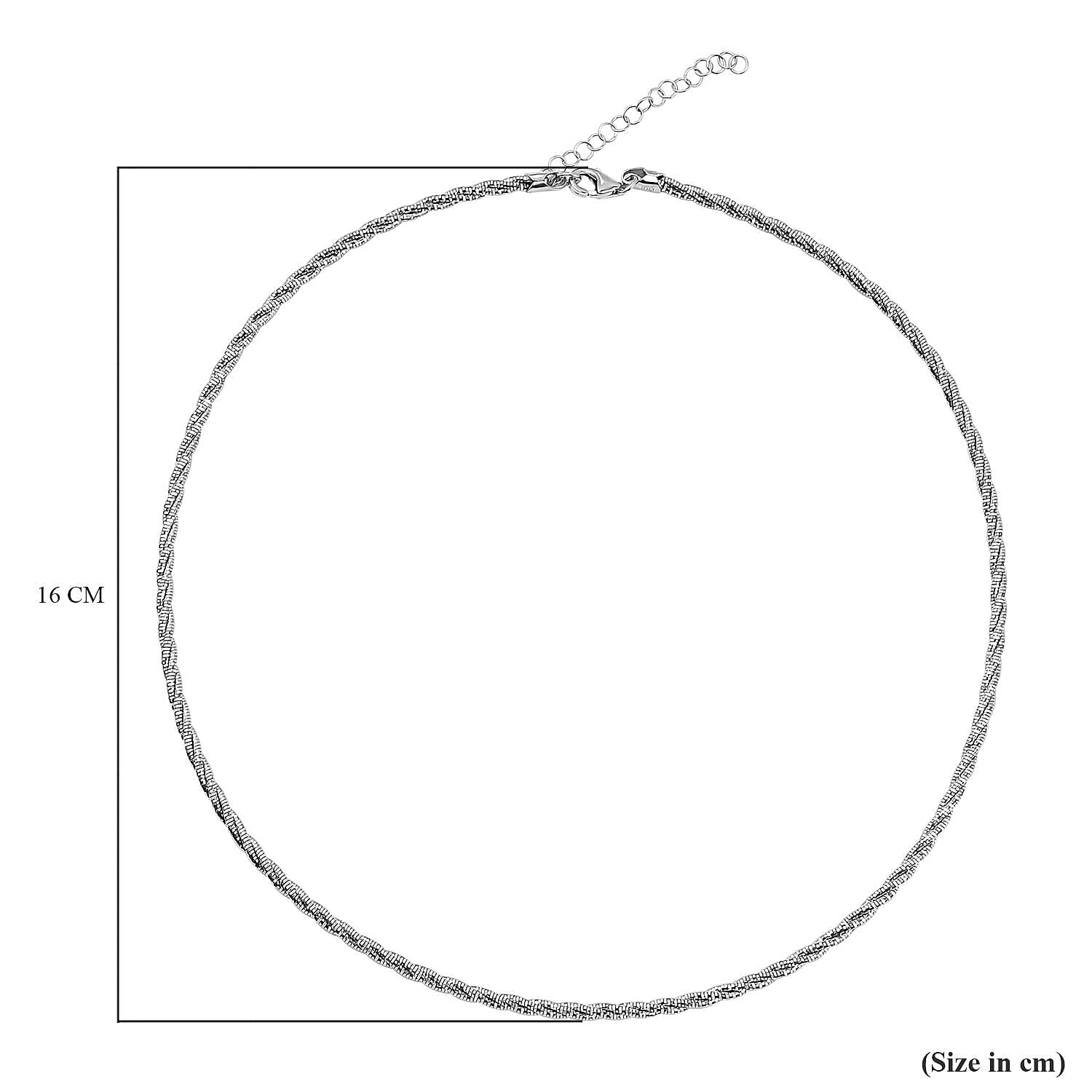 Rhodium Overlay Sterling Silver Twisted Rope Chain (Size - 18- 2 Extender), With Lobster Clasp