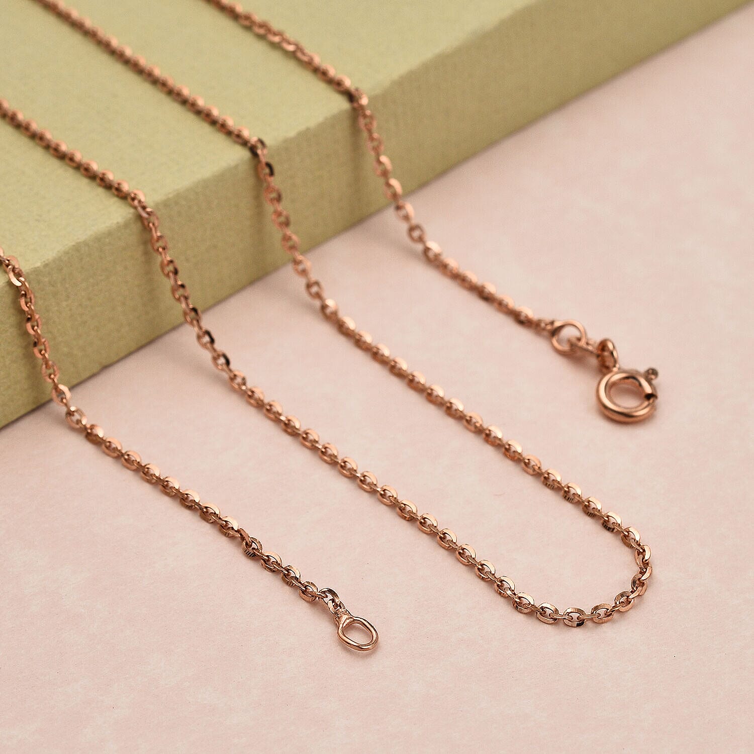 Italian Made - Rose Gold Overlay Sterling Silver Cable Chain (Size - 18) with Spring Ring Clasp