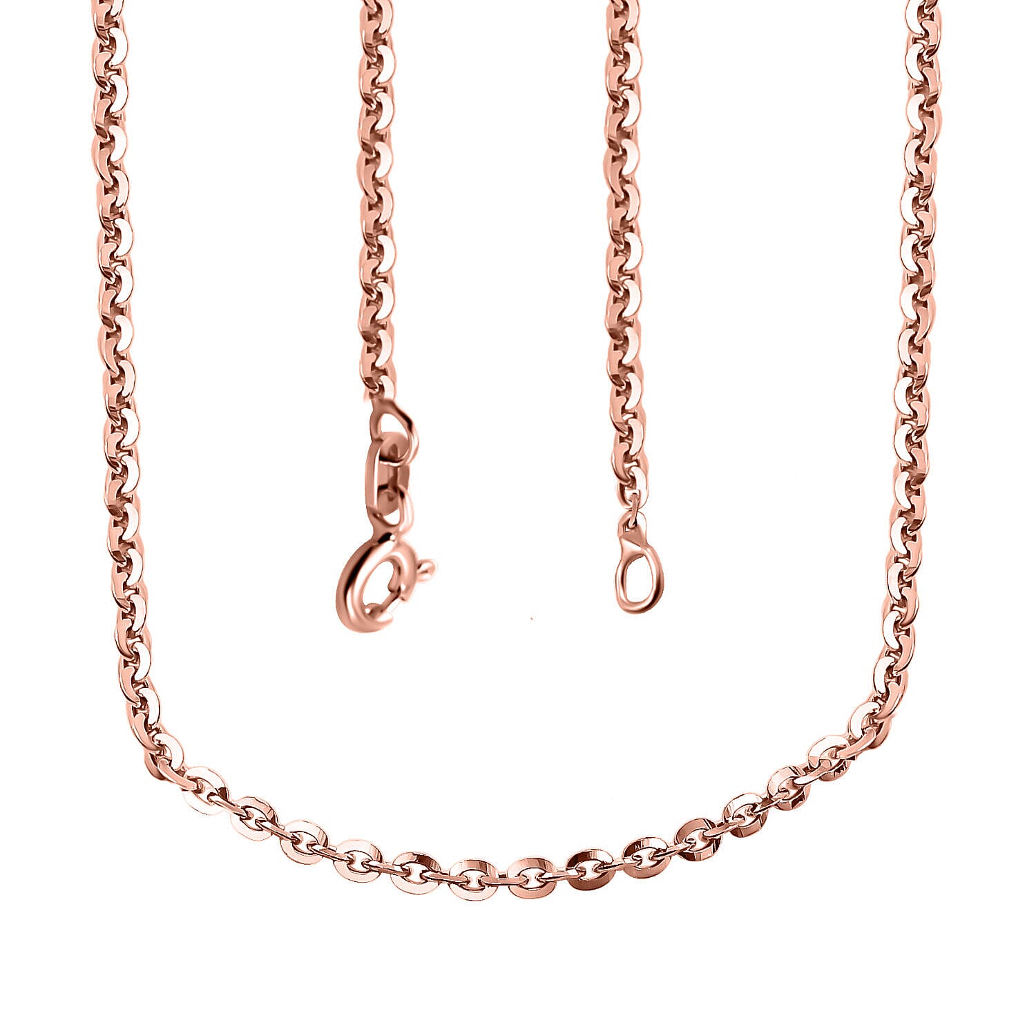 Italian Made - Rose Gold Overlay Sterling Silver Cable Chain (Size - 18) with Spring Ring Clasp