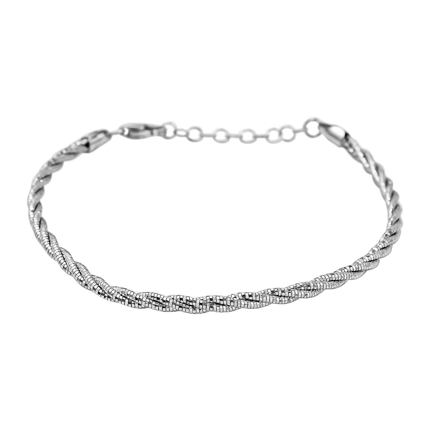 Rhodium Overlay Sterling Silver Twisted Bracelet (Size - 7 with 1 Inch Extender), Silver Wt. 5.72 Gms.