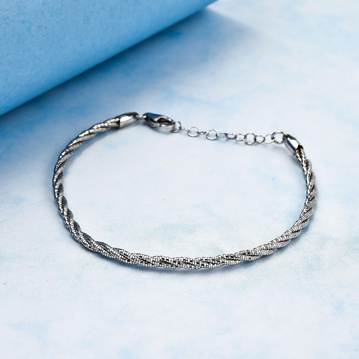 Rhodium Overlay Sterling Silver Twisted Bracelet (Size - 7 with 1 Inch Extender), Silver Wt. 5.72 Gms.