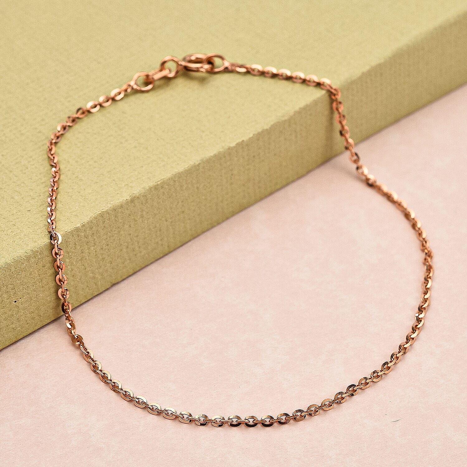 Rose Gold Overlay Sterling Silver Brillantina Belcher Bracelet (Size - 7.25) with Spring Ring Clasp