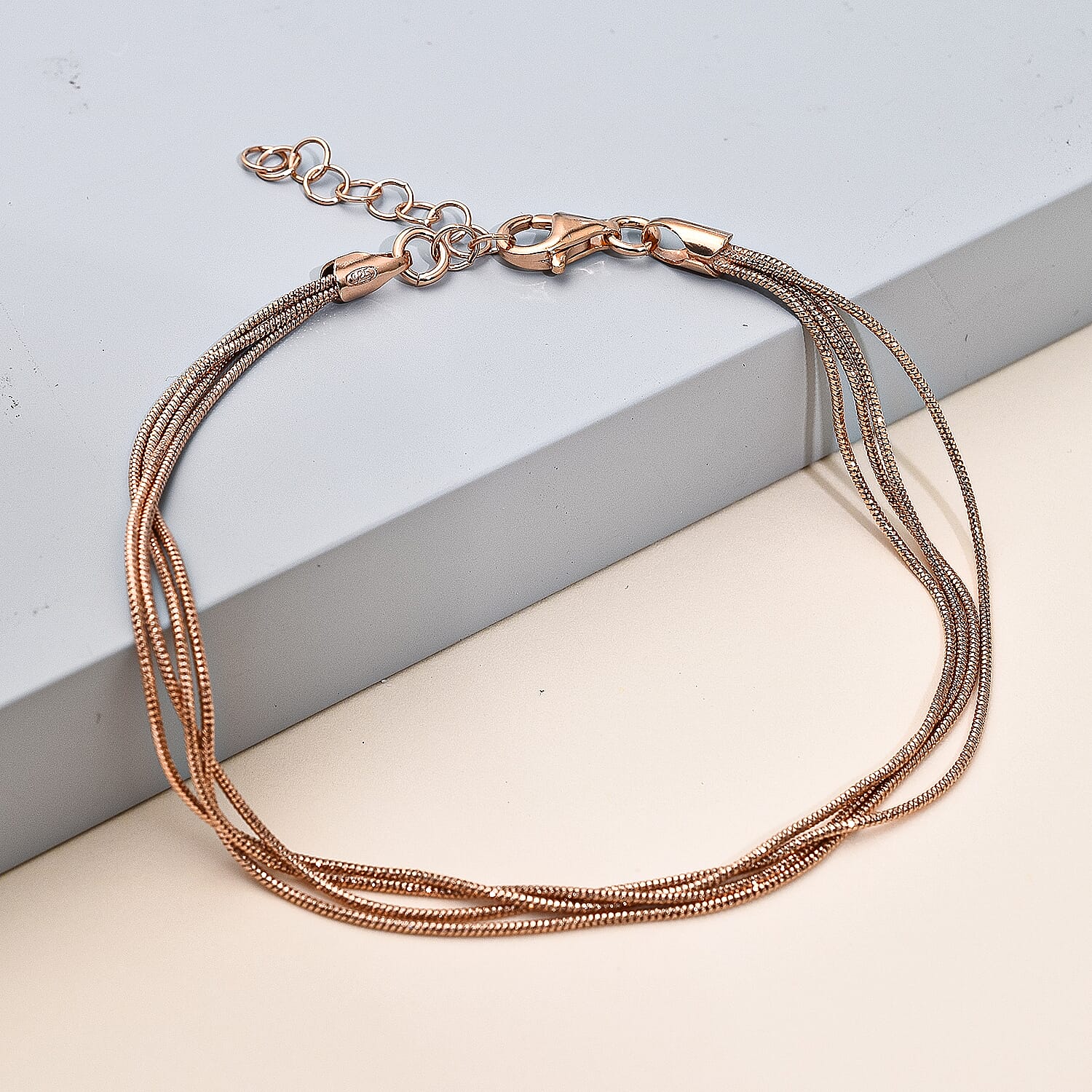 Rose Gold Plated Sterling Silver Snake Necklace (Size - 16-2 Ext.), Silver Wt. 9.2 Gms