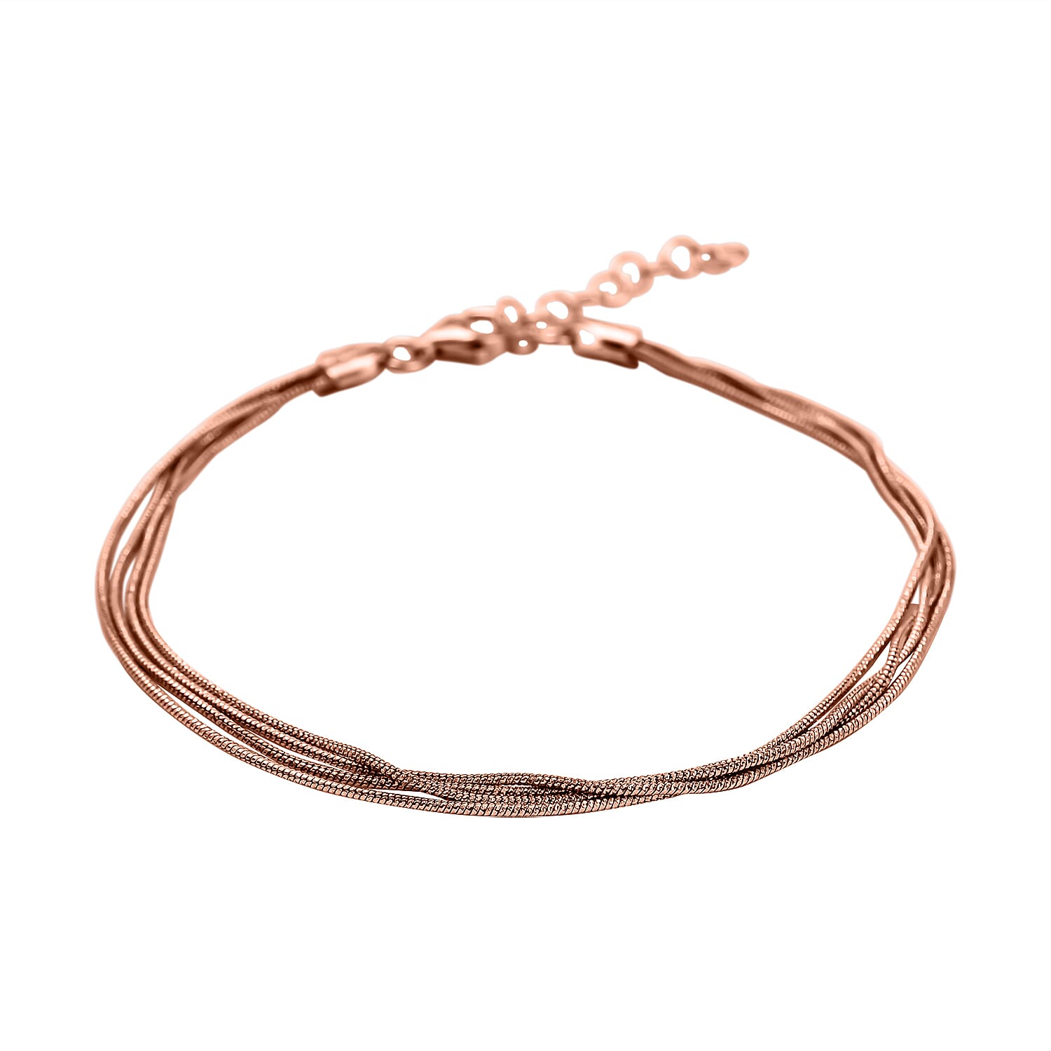 Rose Gold Plated Sterling Silver Snake Necklace (Size - 16-2 Ext.), Silver Wt. 9.2 Gms