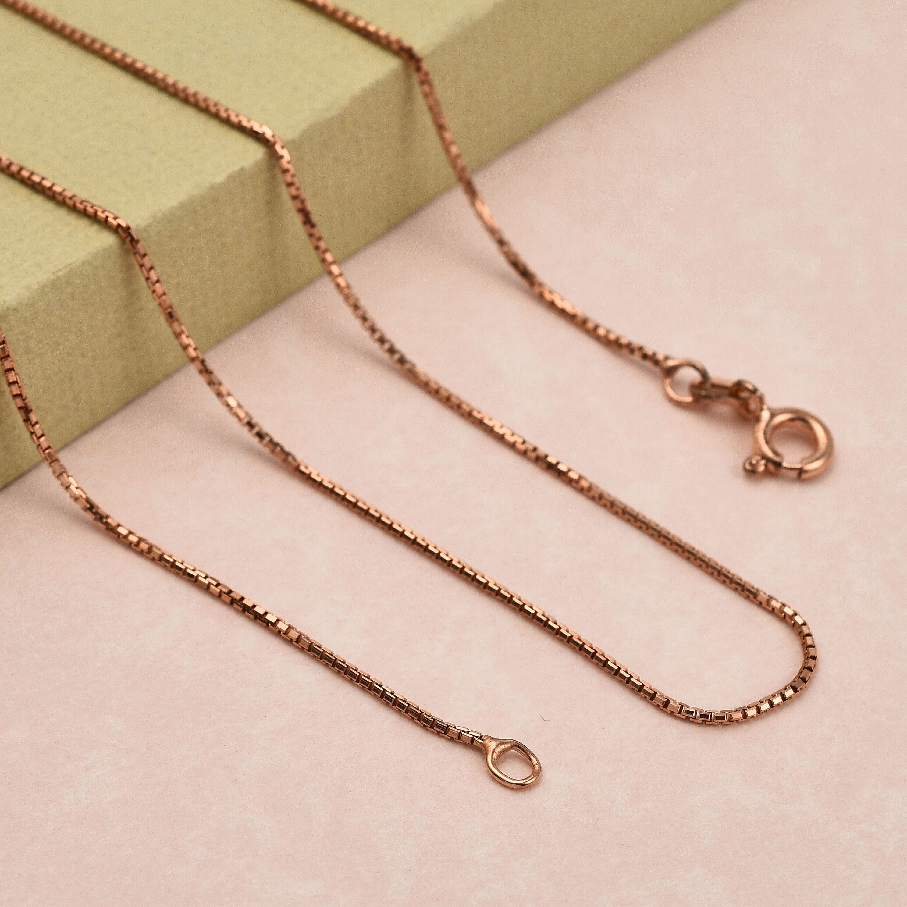 Rose Gold Overlay Sterling Silver Belcher Chain (Size - 18) with Spring Ring Clasp