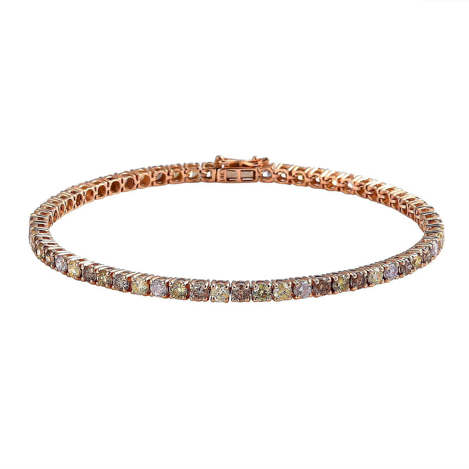 Doorbuster - First Time Ever 14K Rose Gold Natural Coloured Diamond Bracelet (Size 7.5) 5.00 Ct, Gold Wt. 8.70 Gms.