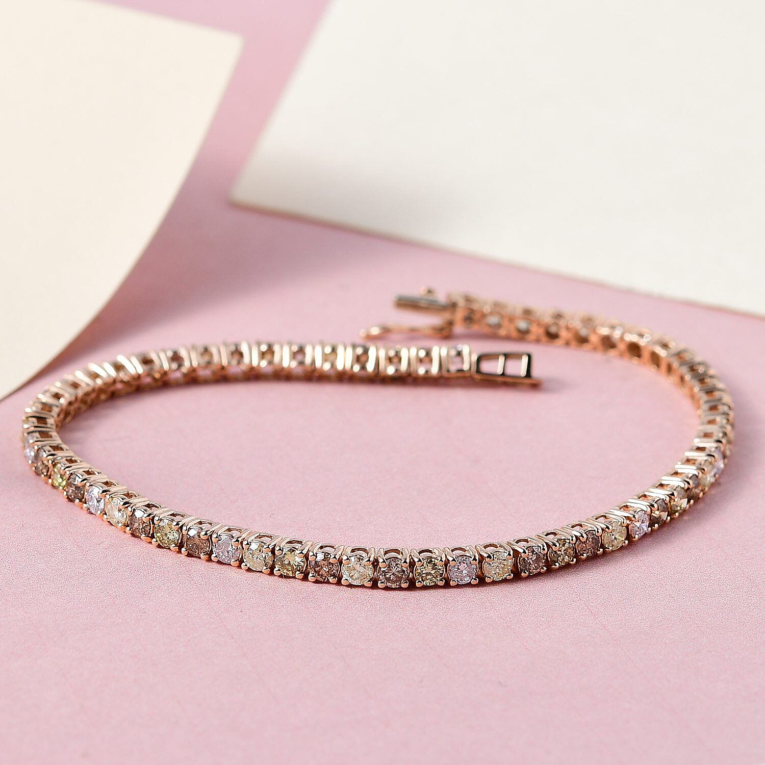 Doorbuster - First Time Ever 14K Rose Gold Natural Coloured Diamond Bracelet (Size 7.5) 5.00 Ct, Gold Wt. 8.70 Gms.
